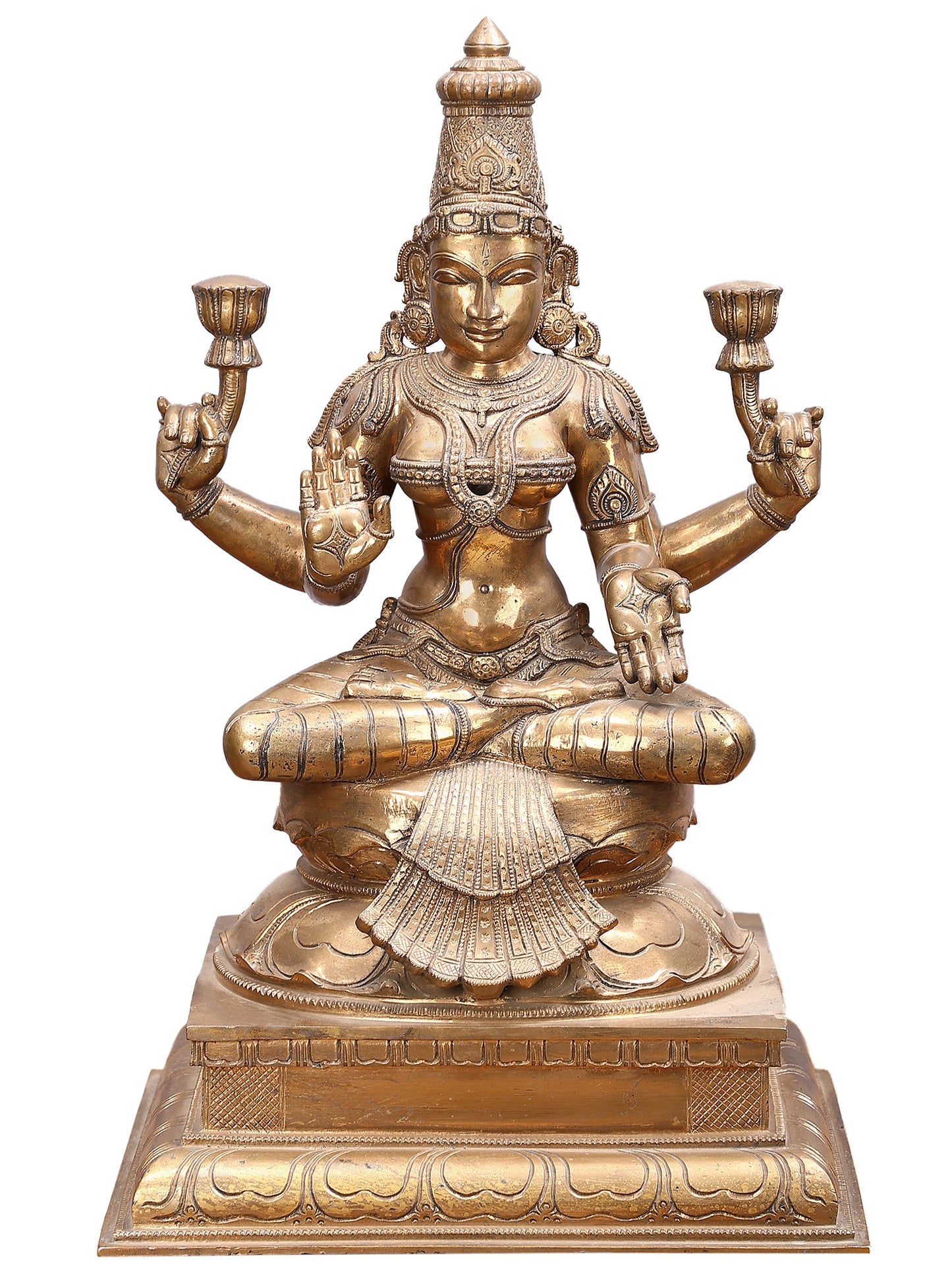 22" Goddess Lakshmi Seated On Lotus Bronze Sculpture | Decorative Bronze Idol | Figurine For Gifting | Bronze Statue For Temple