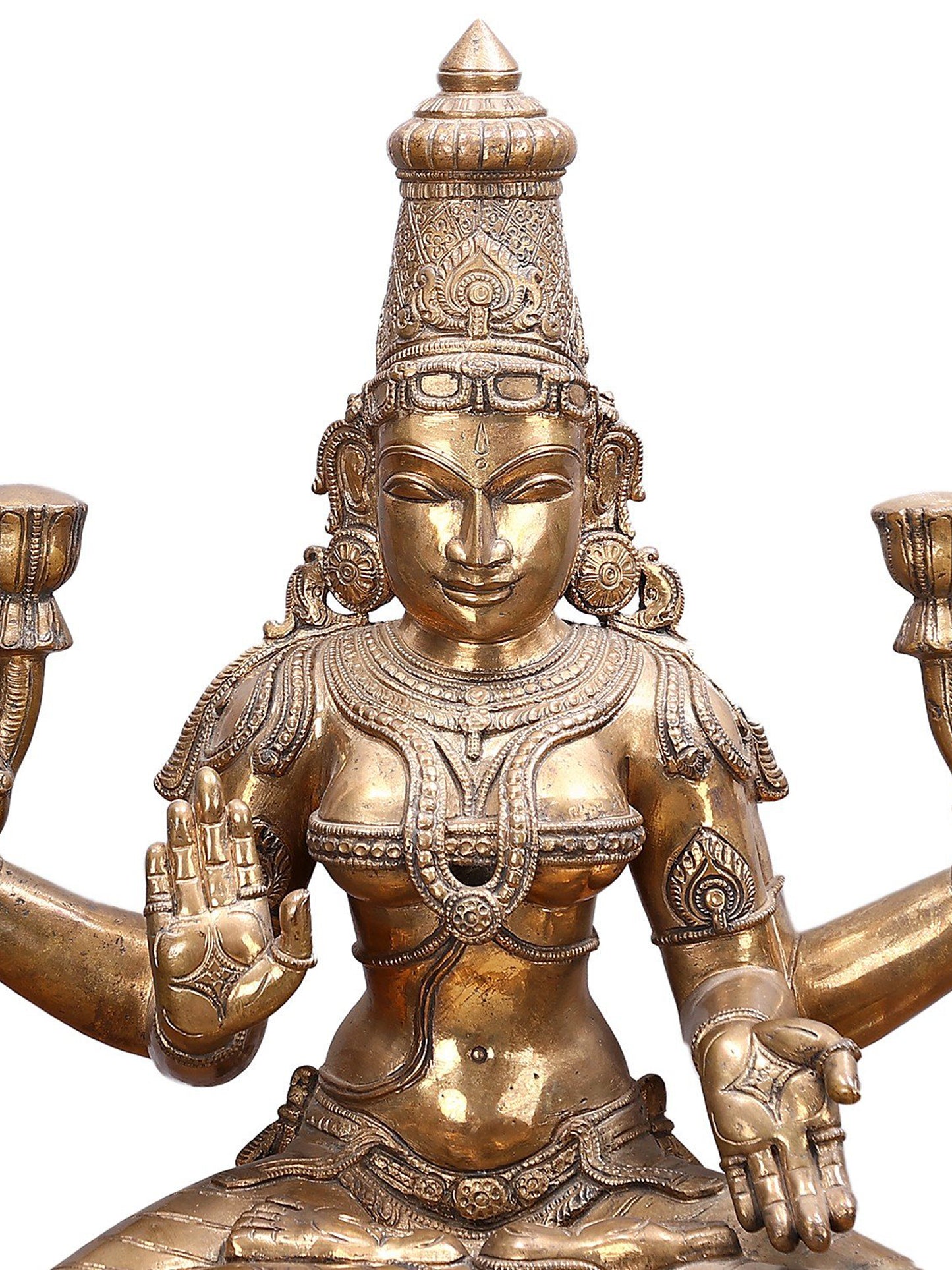 22" Goddess Lakshmi Seated On Lotus Bronze Sculpture | Decorative Bronze Idol | Figurine For Gifting | Bronze Statue For Temple