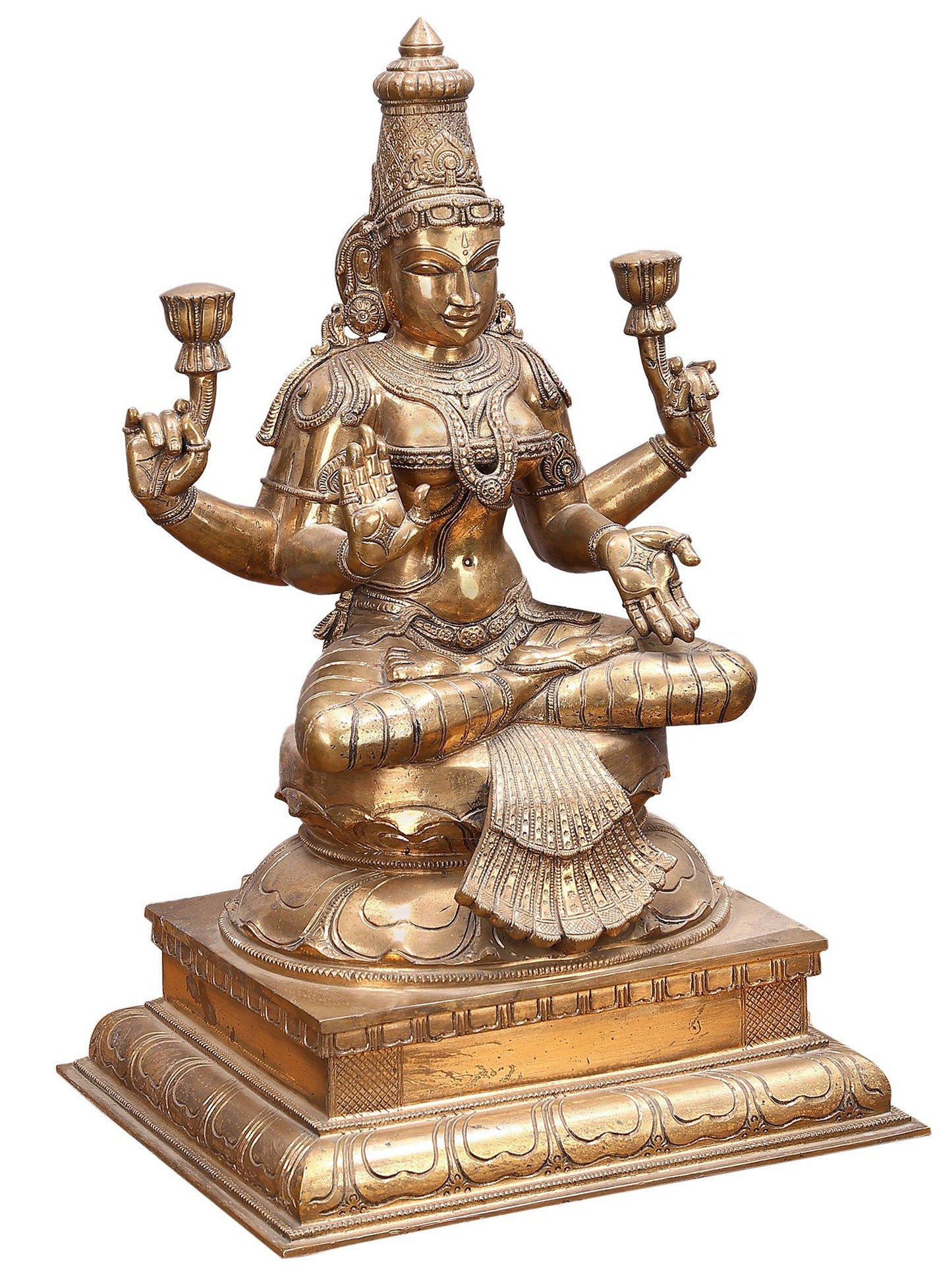 22" Goddess Lakshmi Seated On Lotus Bronze Sculpture | Decorative Bronze Idol | Figurine For Gifting | Bronze Statue For Temple