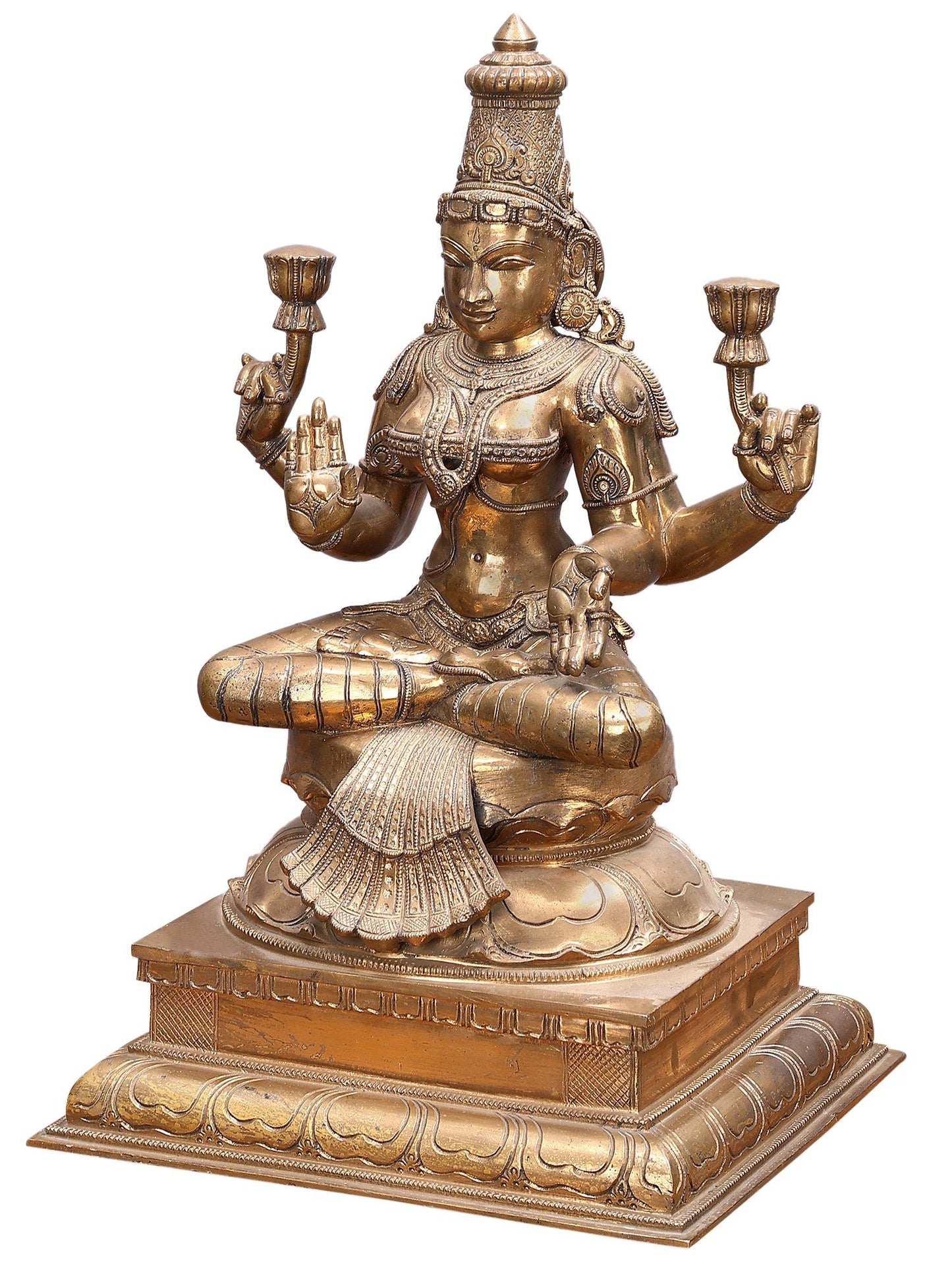 22" Goddess Lakshmi Seated On Lotus Bronze Sculpture | Decorative Bronze Idol | Figurine For Gifting | Bronze Statue For Temple