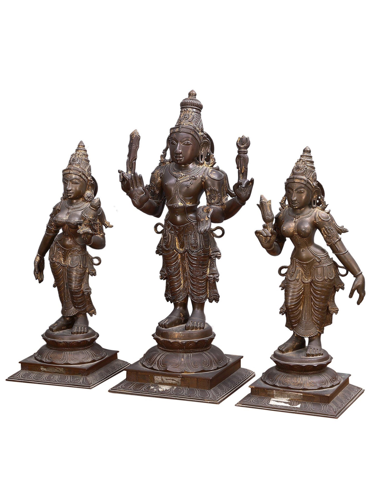 24" Lord Murugan (Kartikeya) with Devasena and Valli - (Set Of 3) | Bronze Statue