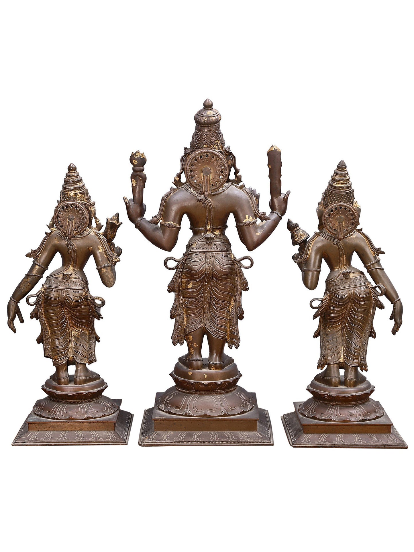 24" Lord Murugan (Kartikeya) with Devasena and Valli - (Set Of 3) | Bronze Statue