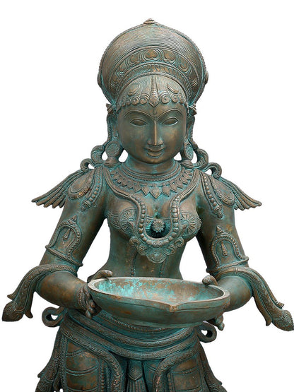 44" Large Bronze Deep Lakshmi (Pair) | Decorative Bronze Idol | Figurine For Gifting | Bronze Statue For Temple