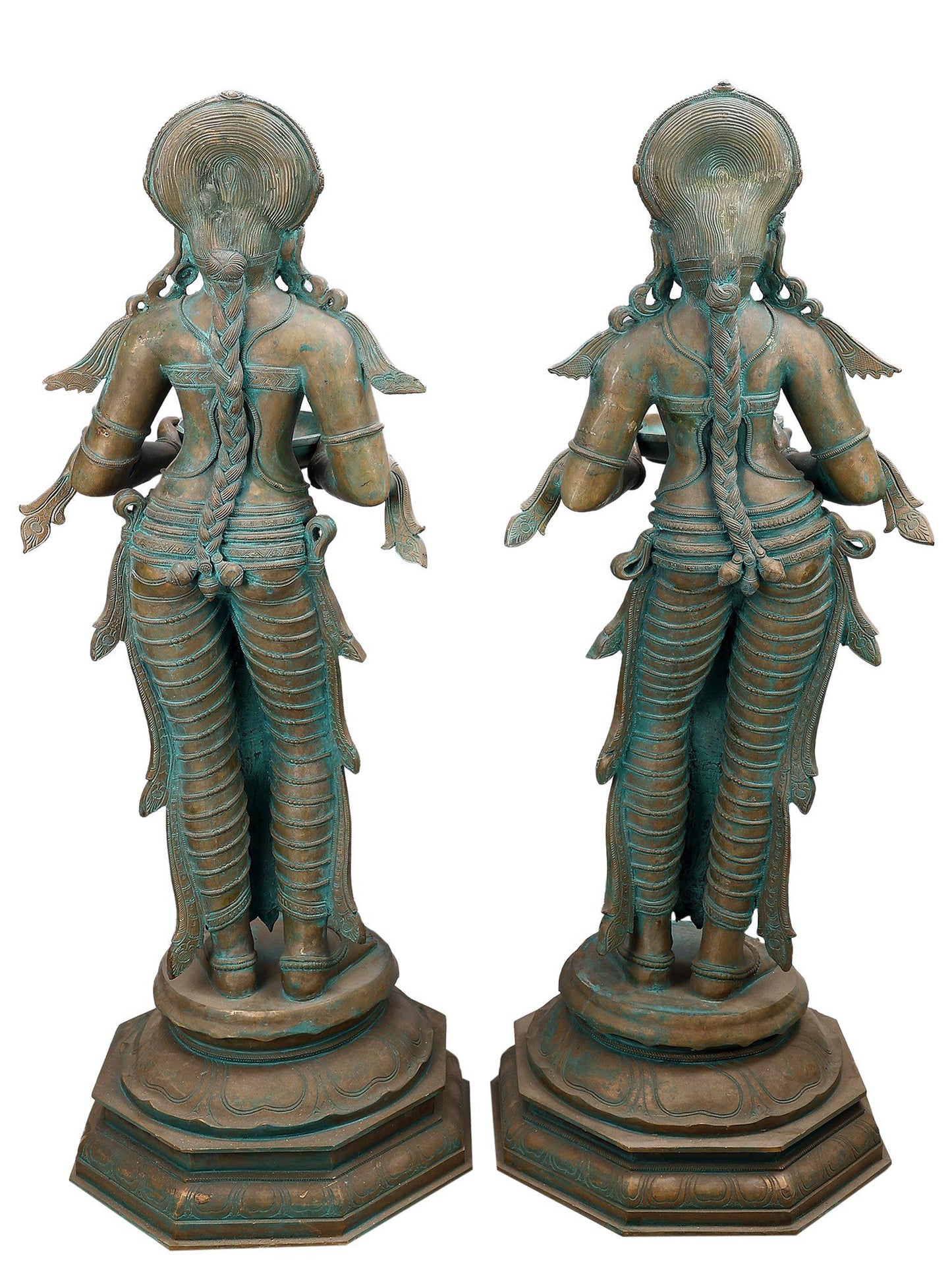 44" Large Bronze Deep Lakshmi (Pair) | Decorative Bronze Idol | Figurine For Gifting | Bronze Statue For Temple