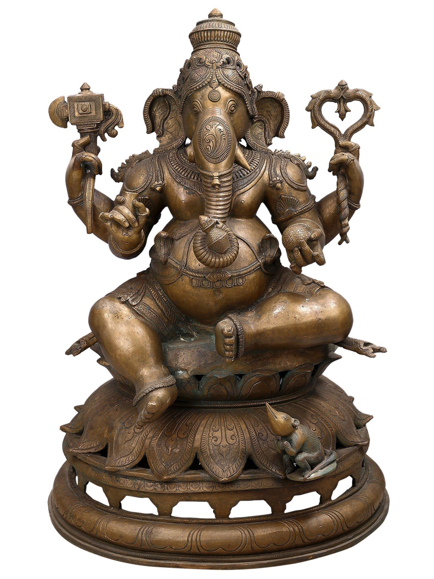 35" Large Lord Ganesha, Maa Lakshmi and Devi Saraswati (Set of 3 Bronze Statues)