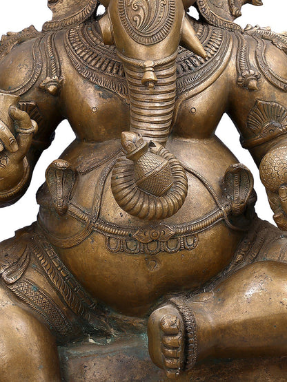 35" Large Lord Ganesha, Maa Lakshmi and Devi Saraswati (Set of 3 Bronze Statues)