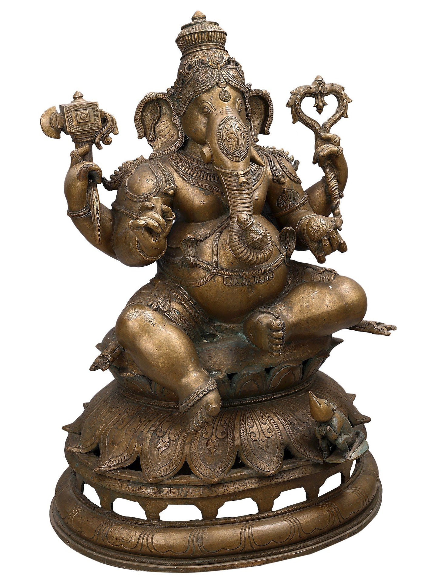 35" Large Lord Ganesha, Maa Lakshmi and Devi Saraswati (Set of 3 Bronze Statues)