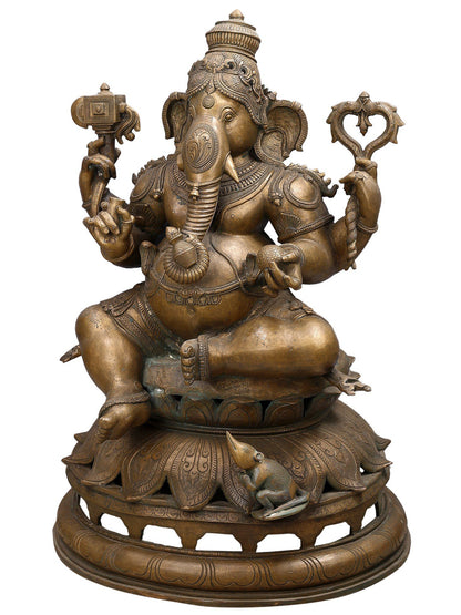 35" Large Lord Ganesha, Maa Lakshmi and Devi Saraswati (Set of 3 Bronze Statues)