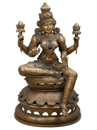 35" Large Lord Ganesha, Maa Lakshmi and Devi Saraswati (Set of 3 Bronze Statues)