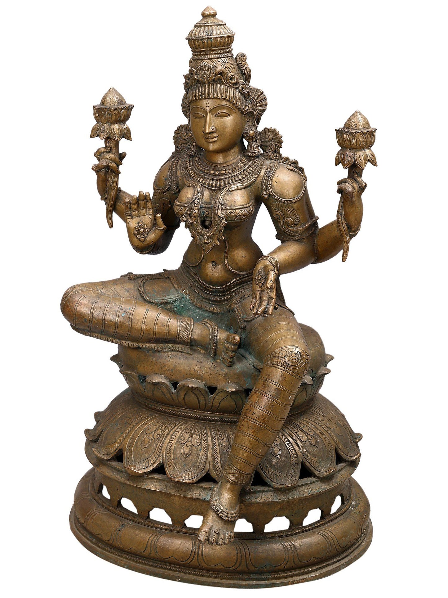 35" Large Lord Ganesha, Maa Lakshmi and Devi Saraswati (Set of 3 Bronze Statues)