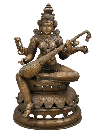 35" Large Lord Ganesha, Maa Lakshmi and Devi Saraswati (Set of 3 Bronze Statues)