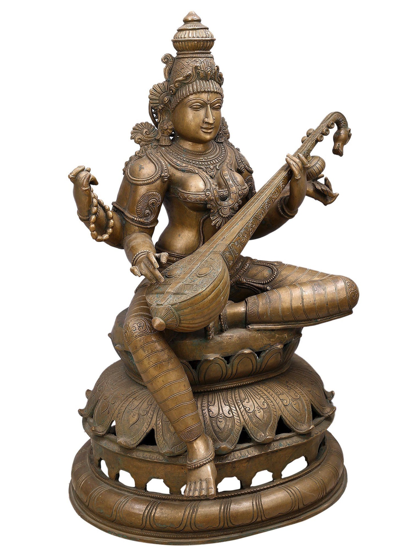 35" Large Lord Ganesha, Maa Lakshmi and Devi Saraswati (Set of 3 Bronze Statues)