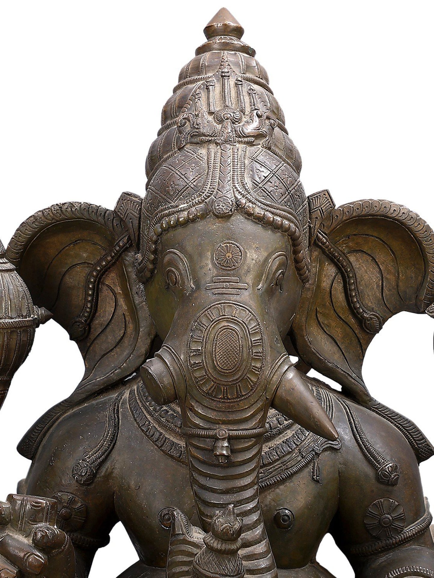 30" Sitting Chaturbhuja Lord Ganesha Bronze Sculpture | Bronze Statue