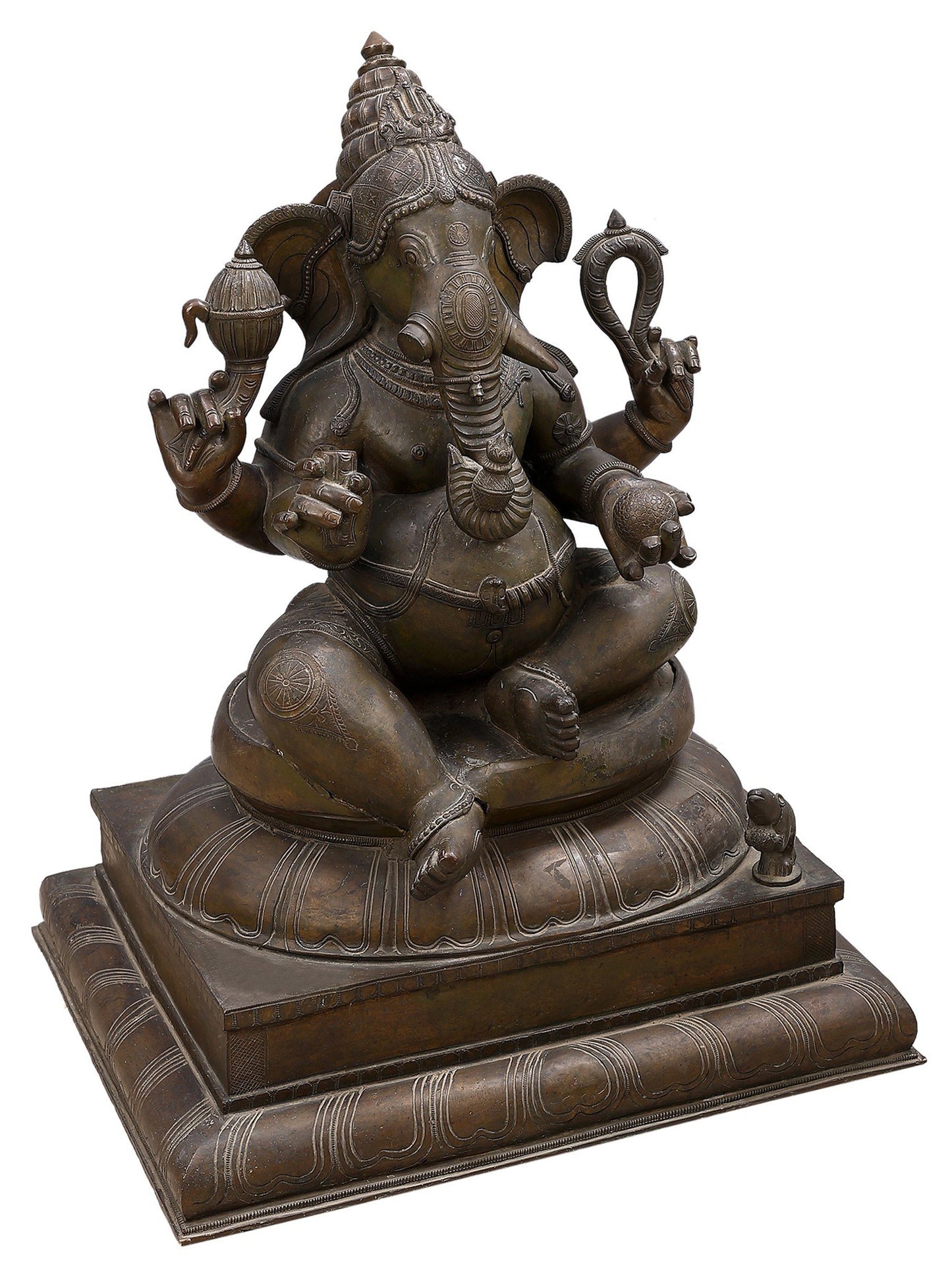 30" Sitting Chaturbhuja Lord Ganesha Bronze Sculpture | Bronze Statue