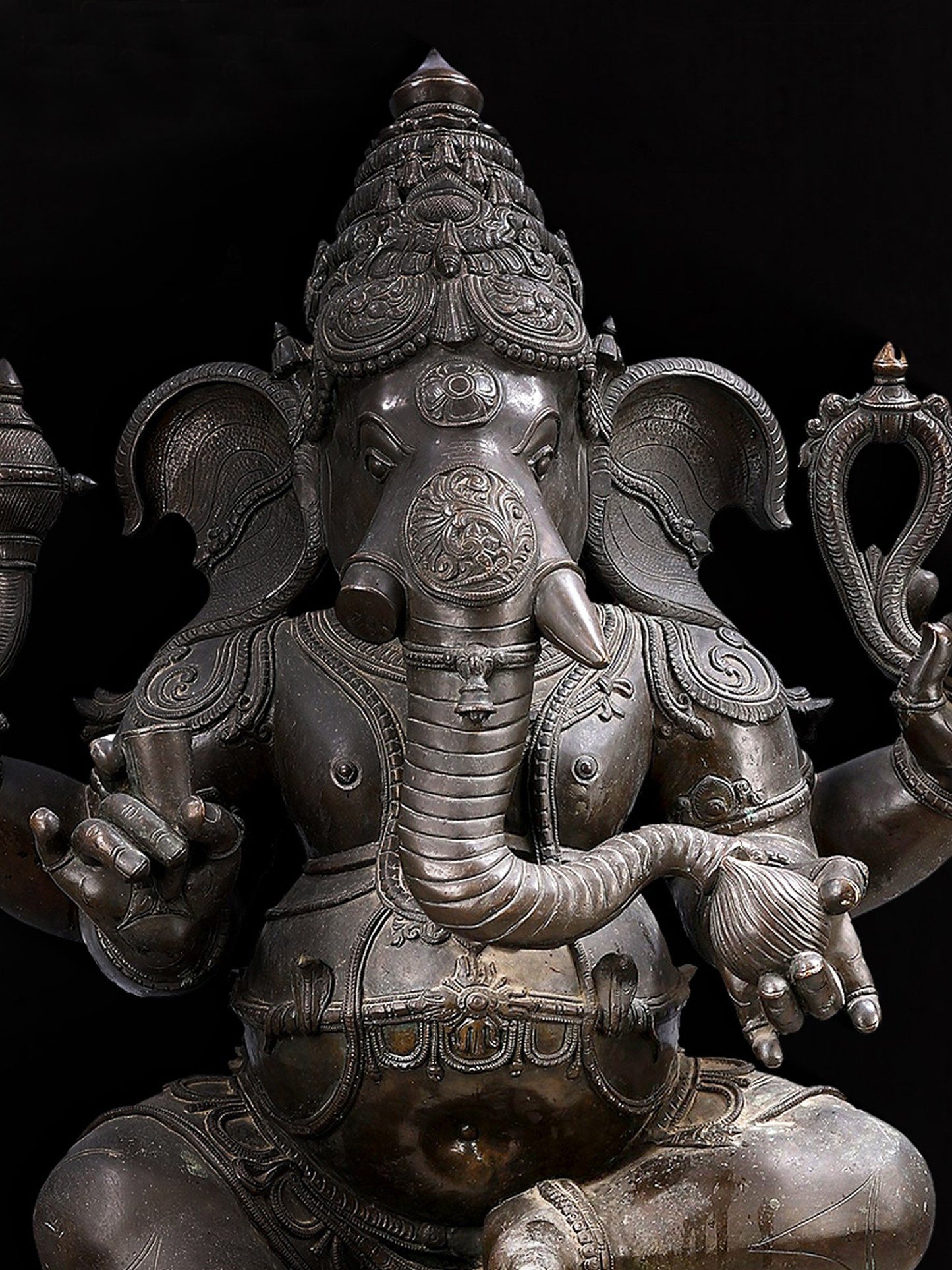 48" Large Sitting Chaturbhujadhari Lord Ganapati In Panchaloha Bronze | Made in Swamimalai Tamil Nadu | Bronze Statue