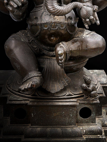 48" Large Sitting Chaturbhujadhari Lord Ganapati In Panchaloha Bronze | Made in Swamimalai Tamil Nadu | Bronze Statue