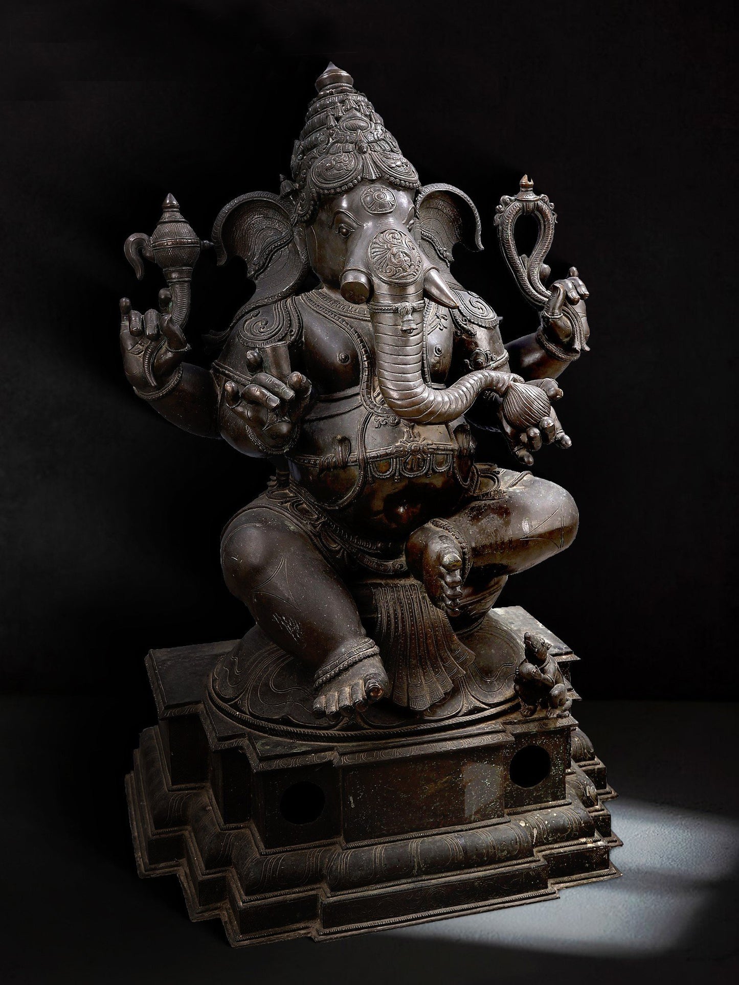 48" Large Sitting Chaturbhujadhari Lord Ganapati In Panchaloha Bronze | Made in Swamimalai Tamil Nadu | Bronze Statue