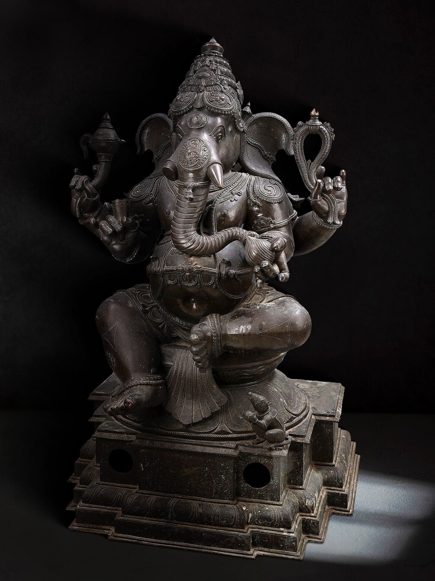 48" Large Sitting Chaturbhujadhari Lord Ganapati In Panchaloha Bronze | Made in Swamimalai Tamil Nadu | Bronze Statue