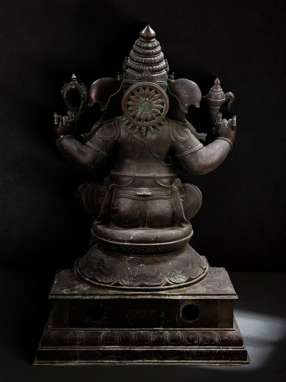 48" Large Sitting Chaturbhujadhari Lord Ganapati In Panchaloha Bronze | Made in Swamimalai Tamil Nadu | Bronze Statue