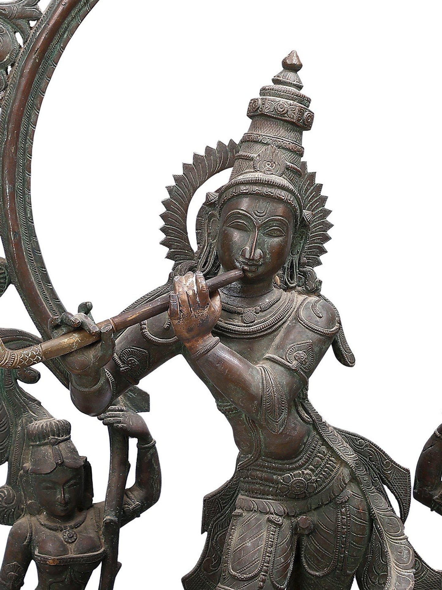 36" Large Lord Krishna Playing Flute Bronze Statue | Decorative Bronze Idol | Figurine For Gifting | Bronze Statue For Temple