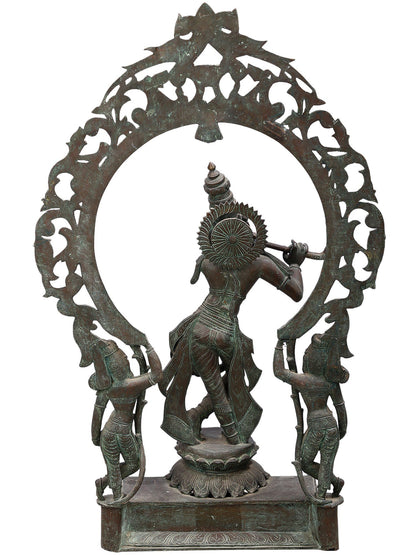 36" Large Lord Krishna Playing Flute Bronze Statue | Decorative Bronze Idol | Figurine For Gifting | Bronze Statue For Temple