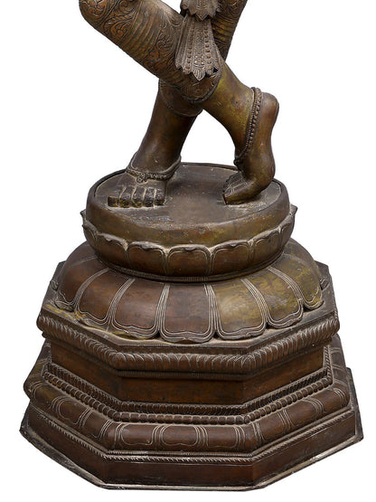 60" Large Lord Krishna Playing Flute On Lotus Base | Made In South India| Decorative Bronze Idol | Figurine For Gifting | Bronze Statue For Temple