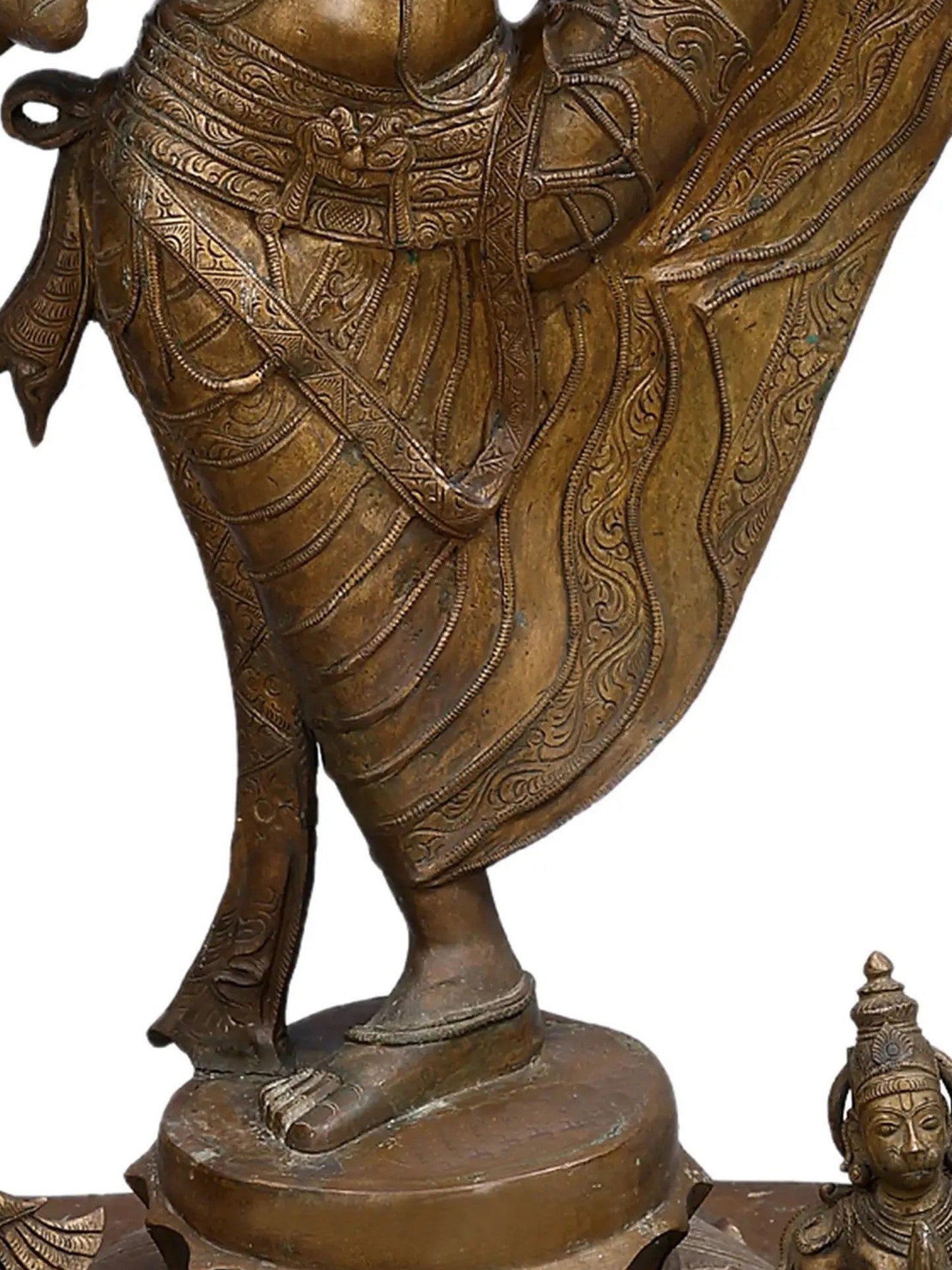 51" Large Ulagalantha Perumal (Lord Vishnu) With Garuda And Hanuman | Decorative Bronze Idol | Figurine For Gifting | Bronze Statue For Temple