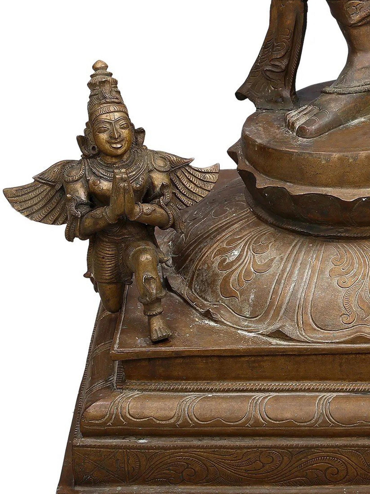 51" Large Ulagalantha Perumal (Lord Vishnu) With Garuda And Hanuman | Decorative Bronze Idol | Figurine For Gifting | Bronze Statue For Temple