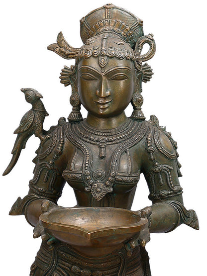 35" Large Deep Lakshmi Pair (Pavai Vilakku) | Decorative Bronze Idol | Figurine For Gifting | Bronze Statue For Temple