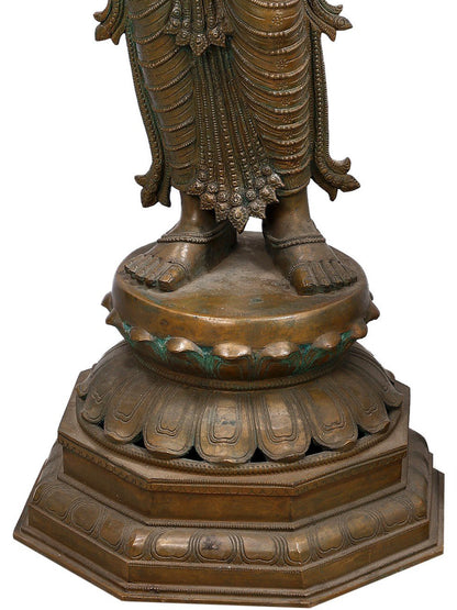 35" Large Deep Lakshmi Pair (Pavai Vilakku) | Decorative Bronze Idol | Figurine For Gifting | Bronze Statue For Temple