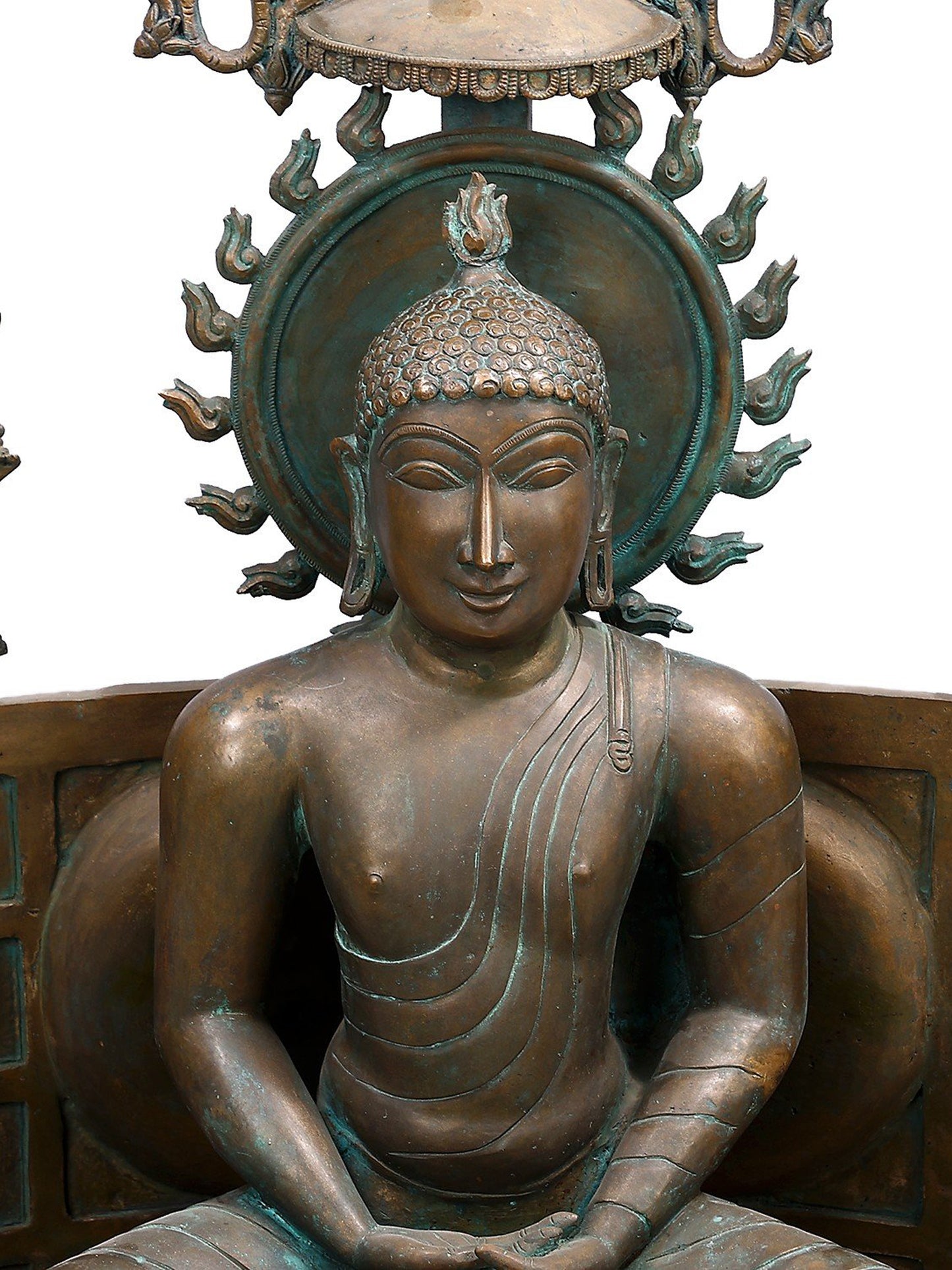 36" Large Meditating Buddha With His Two Disciples | Decorative Bronze Idol | Figurine For Gifting | Bronze Statue For Temple