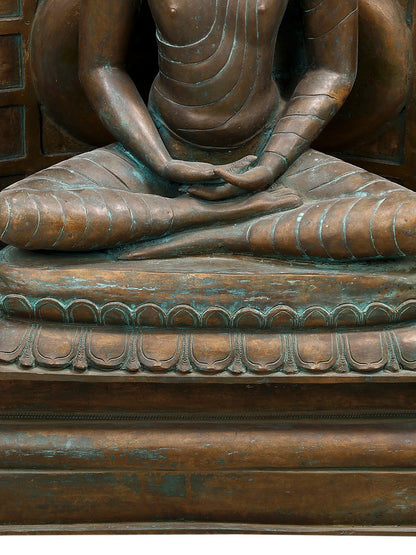 36" Large Meditating Buddha With His Two Disciples | Decorative Bronze Idol | Figurine For Gifting | Bronze Statue For Temple