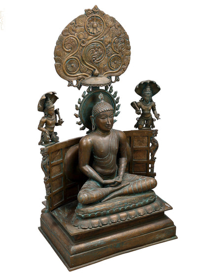 36" Large Meditating Buddha With His Two Disciples | Decorative Bronze Idol | Figurine For Gifting | Bronze Statue For Temple