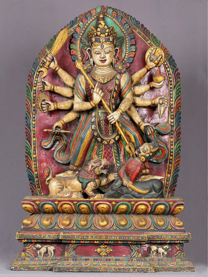 Ugra-Chandi- Durga Wooden Statue | Handmade Sculpture