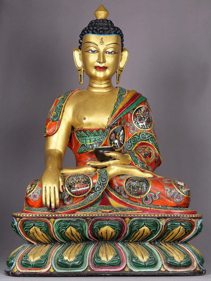 14" Wooden Lord Shakyamuni Buddha | Handmade Wooden Sculpture