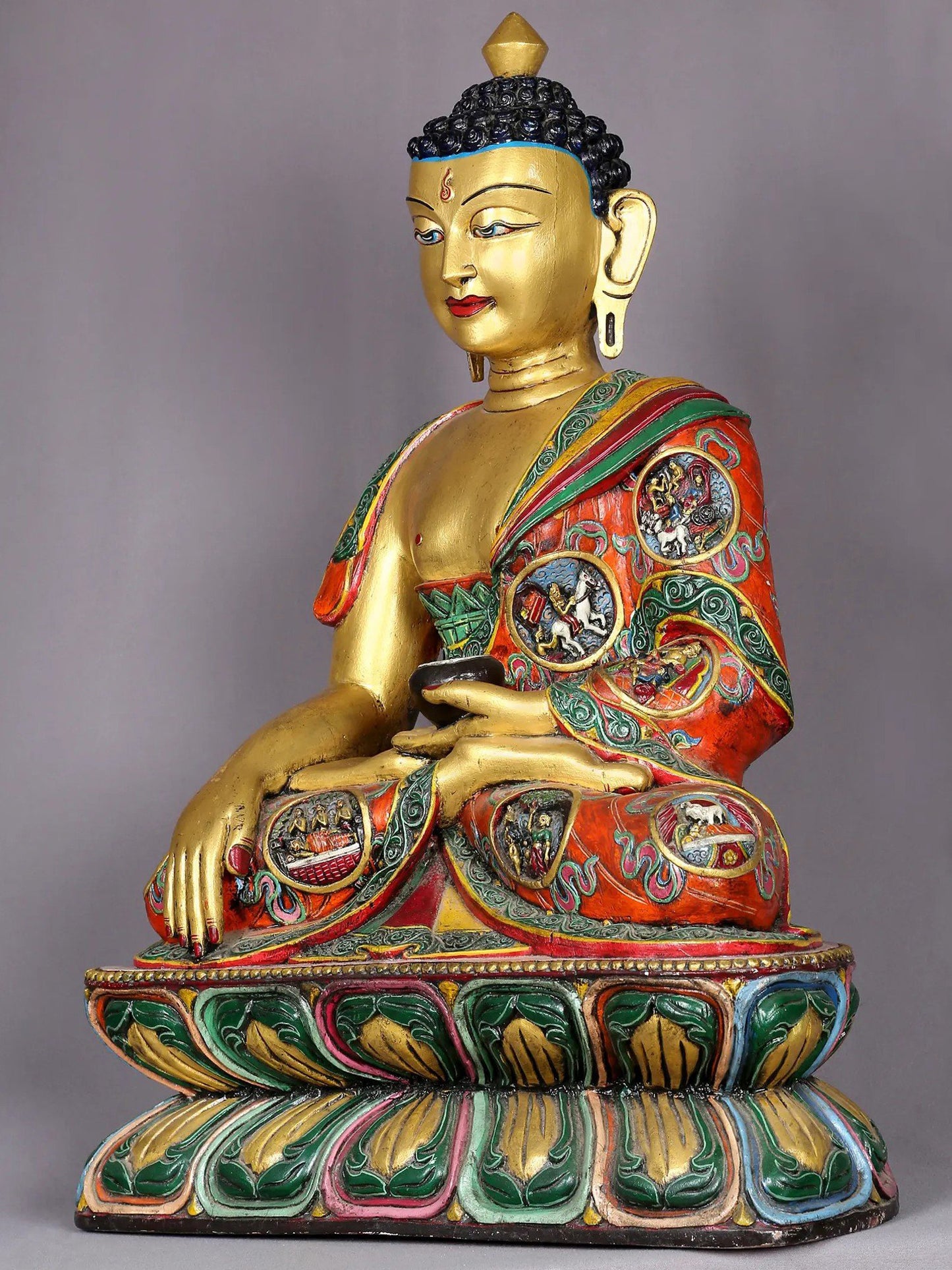 14" Wooden Lord Shakyamuni Buddha | Handmade Wooden Sculpture