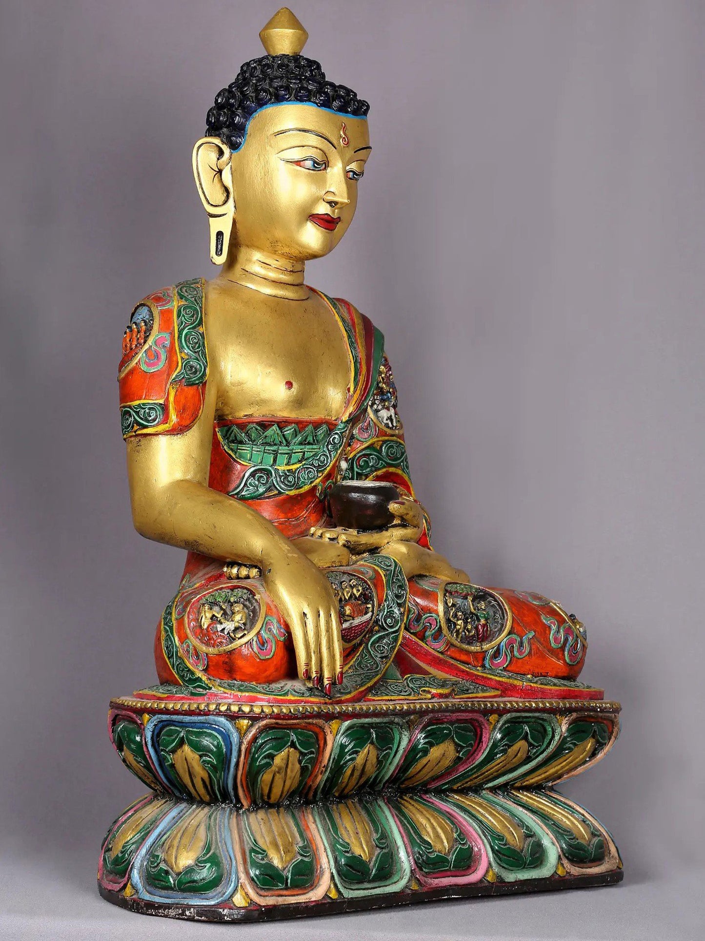 14" Wooden Lord Shakyamuni Buddha | Handmade Wooden Sculpture