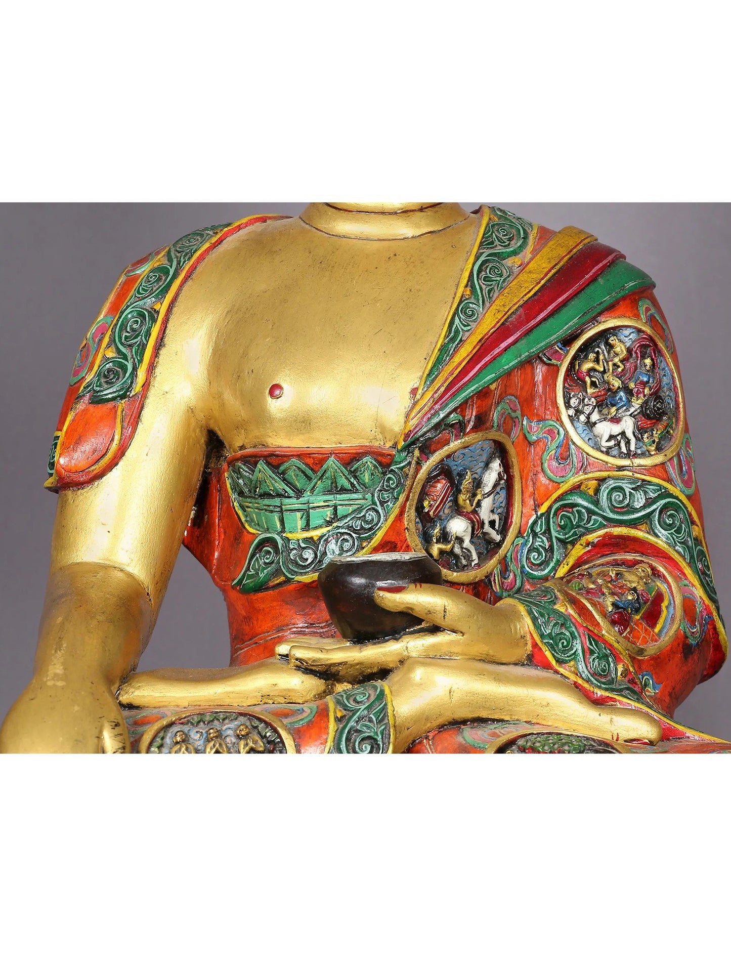 14" Wooden Lord Shakyamuni Buddha | Handmade Wooden Sculpture