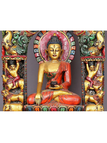 14" Wooden Lord Shakyamuni Buddha Sculpture | Handmade Wooden Sculpture