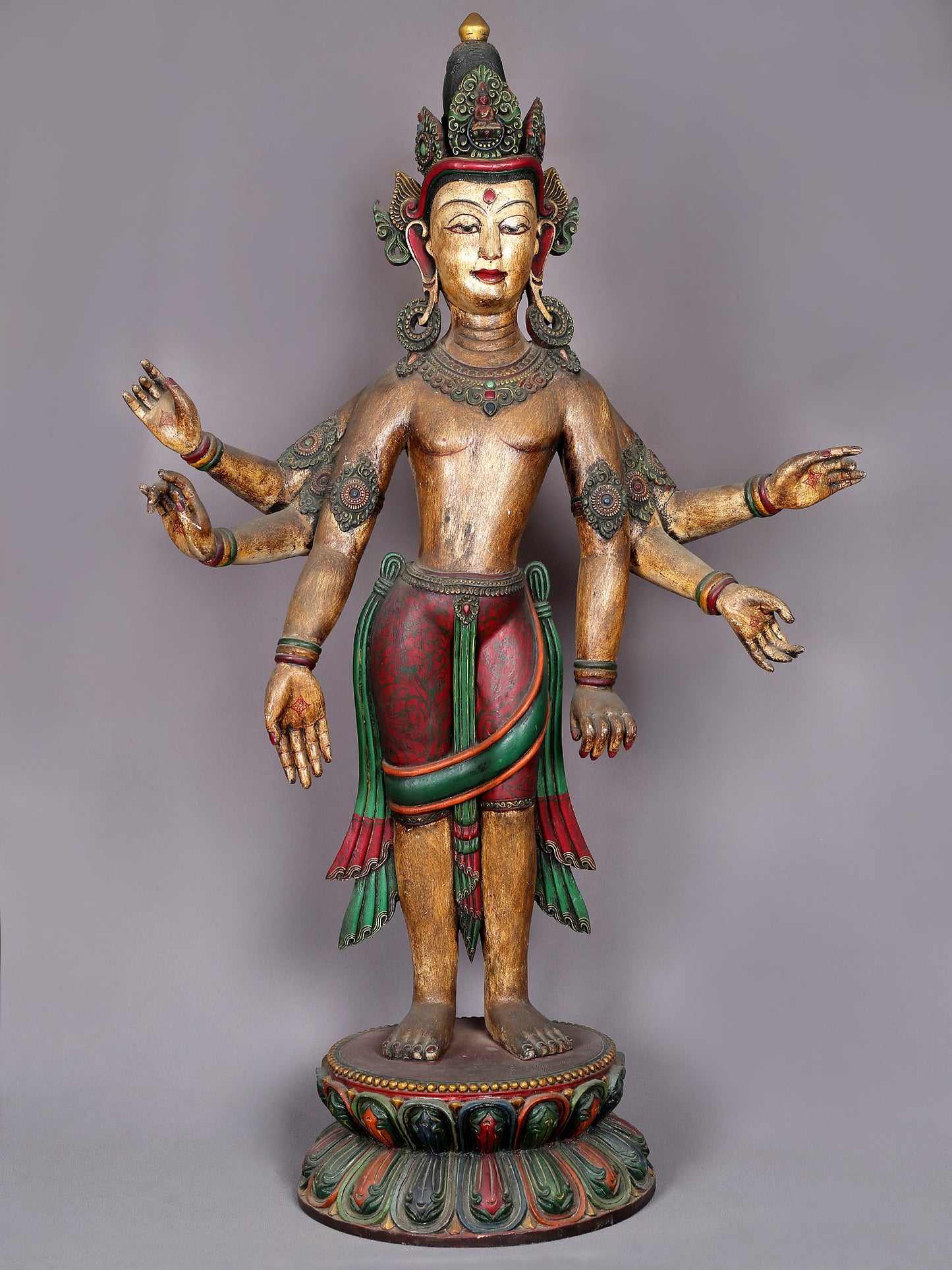 Large Wooden Amoghapasha from Nepal | Handmade Wood Statue