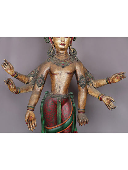 Large Wooden Amoghapasha from Nepal | Handmade Wood Statue