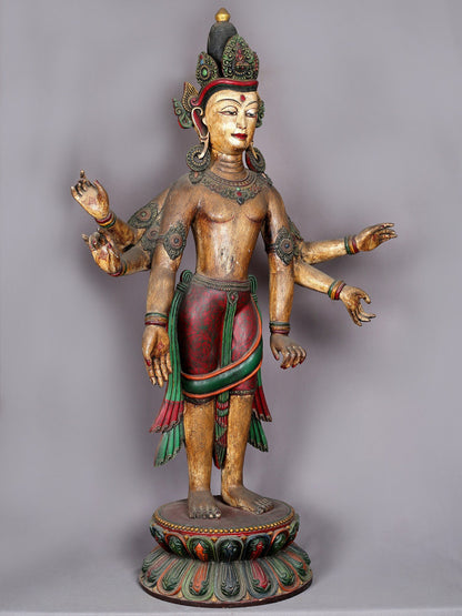 Large Wooden Amoghapasha from Nepal | Handmade Wood Statue