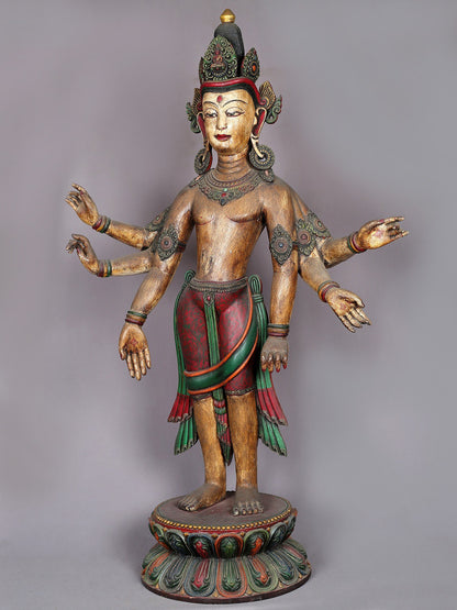 Large Wooden Amoghapasha from Nepal | Handmade Wood Statue