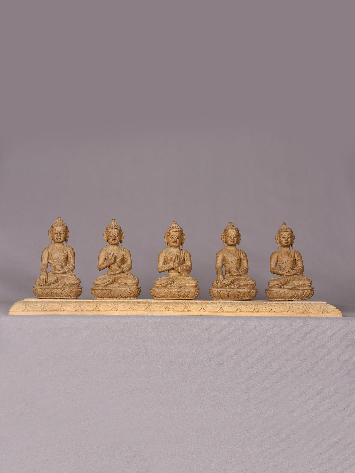 15" Wooden Pancha Buddha Statue (Five Dhyani Buddhas)