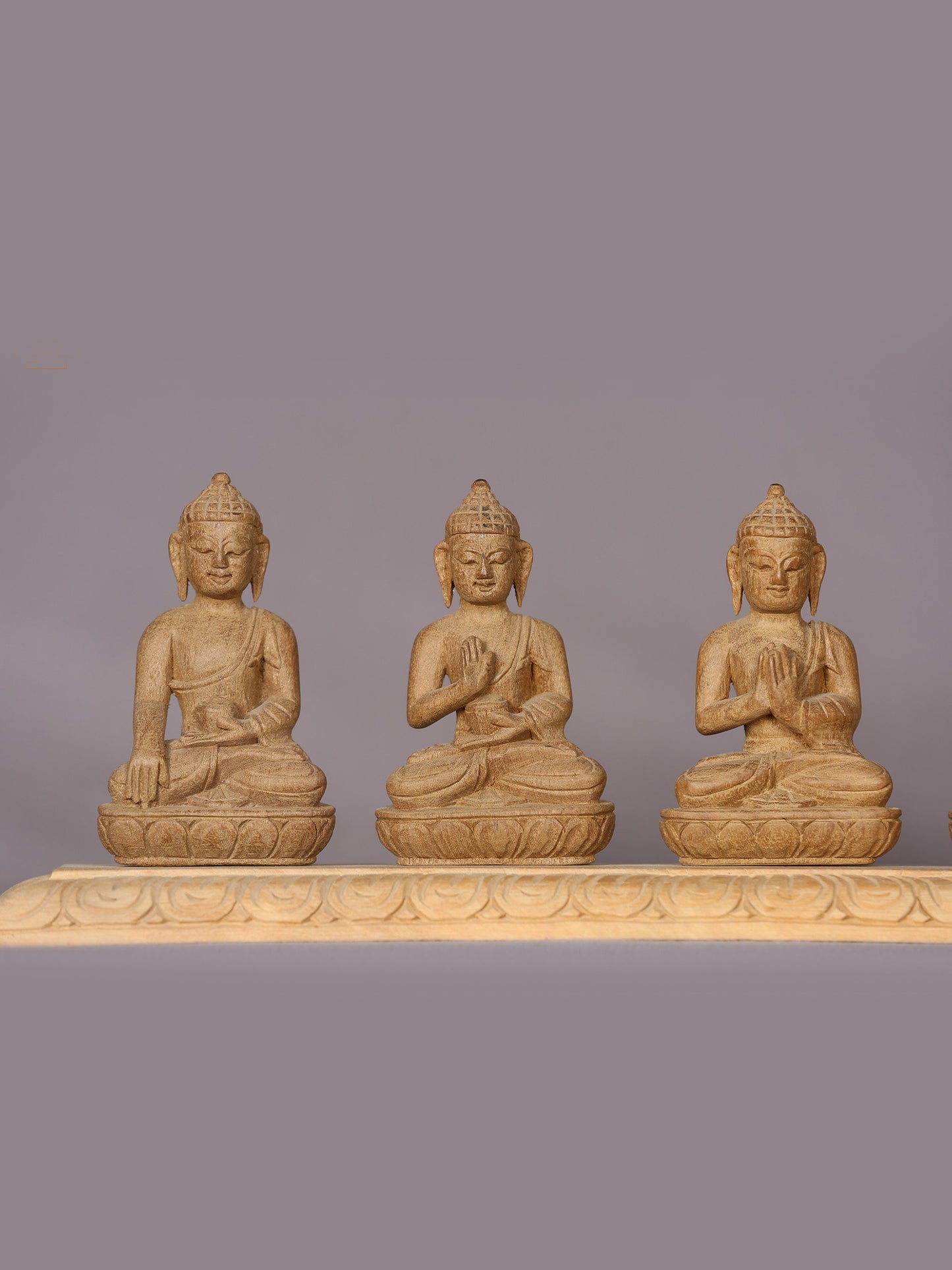 15" Wooden Pancha Buddha Statue (Five Dhyani Buddhas)