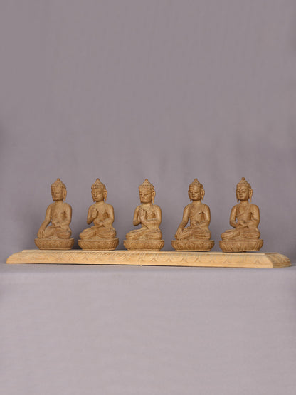 15" Wooden Pancha Buddha Statue (Five Dhyani Buddhas)