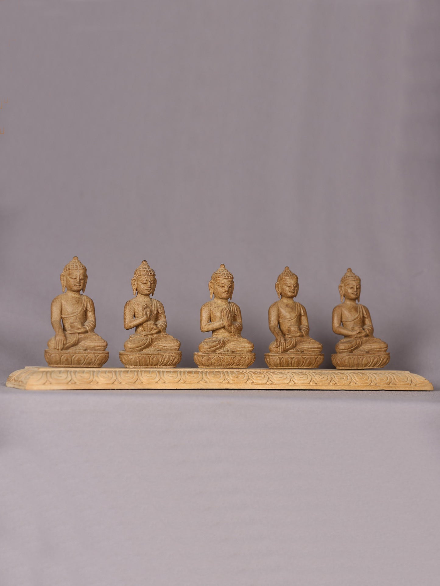 15" Wooden Pancha Buddha Statue (Five Dhyani Buddhas)