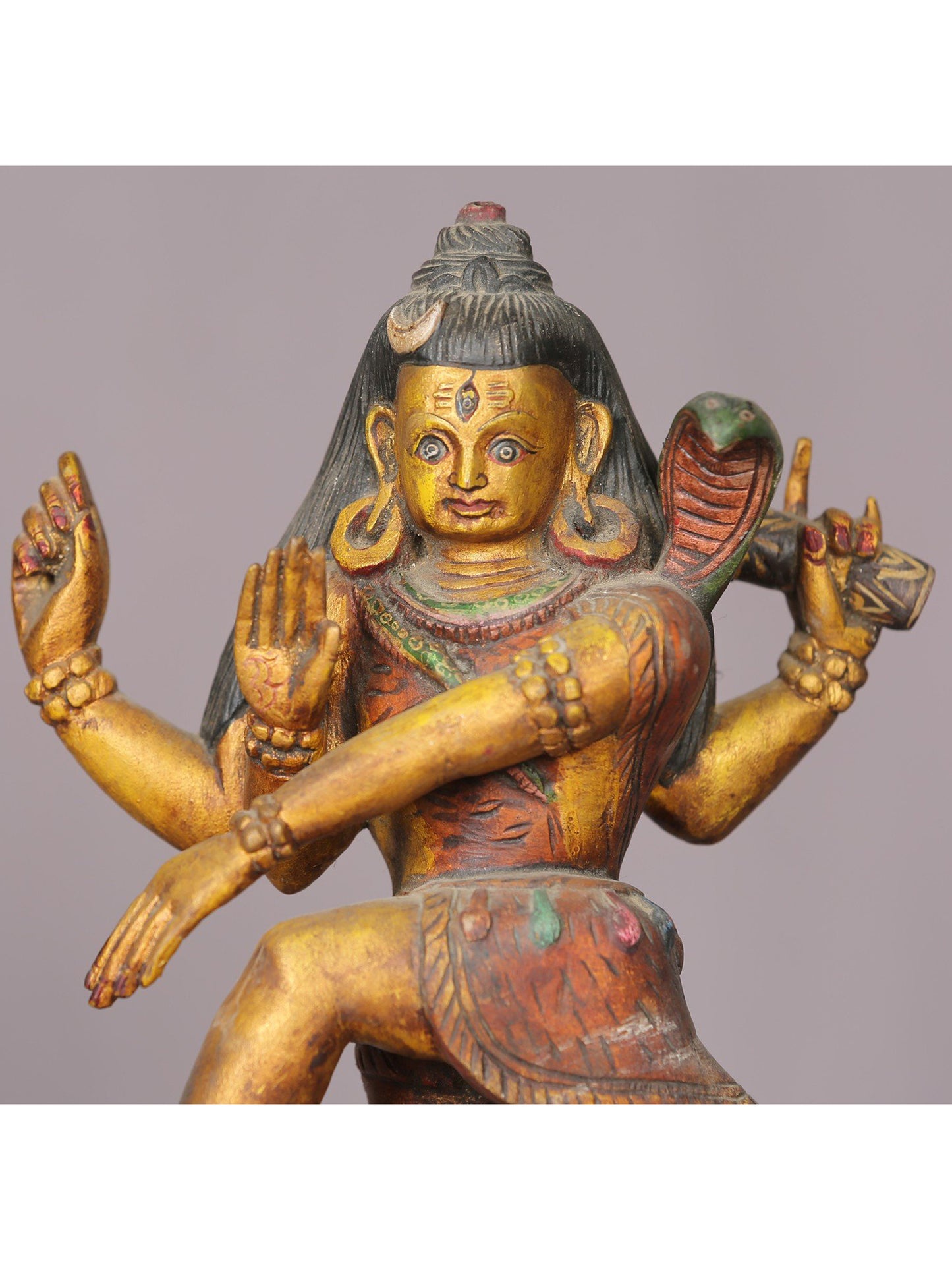 10" Wooden Dancing Lord Shiva Statue | Handmade Wooden Sculpture