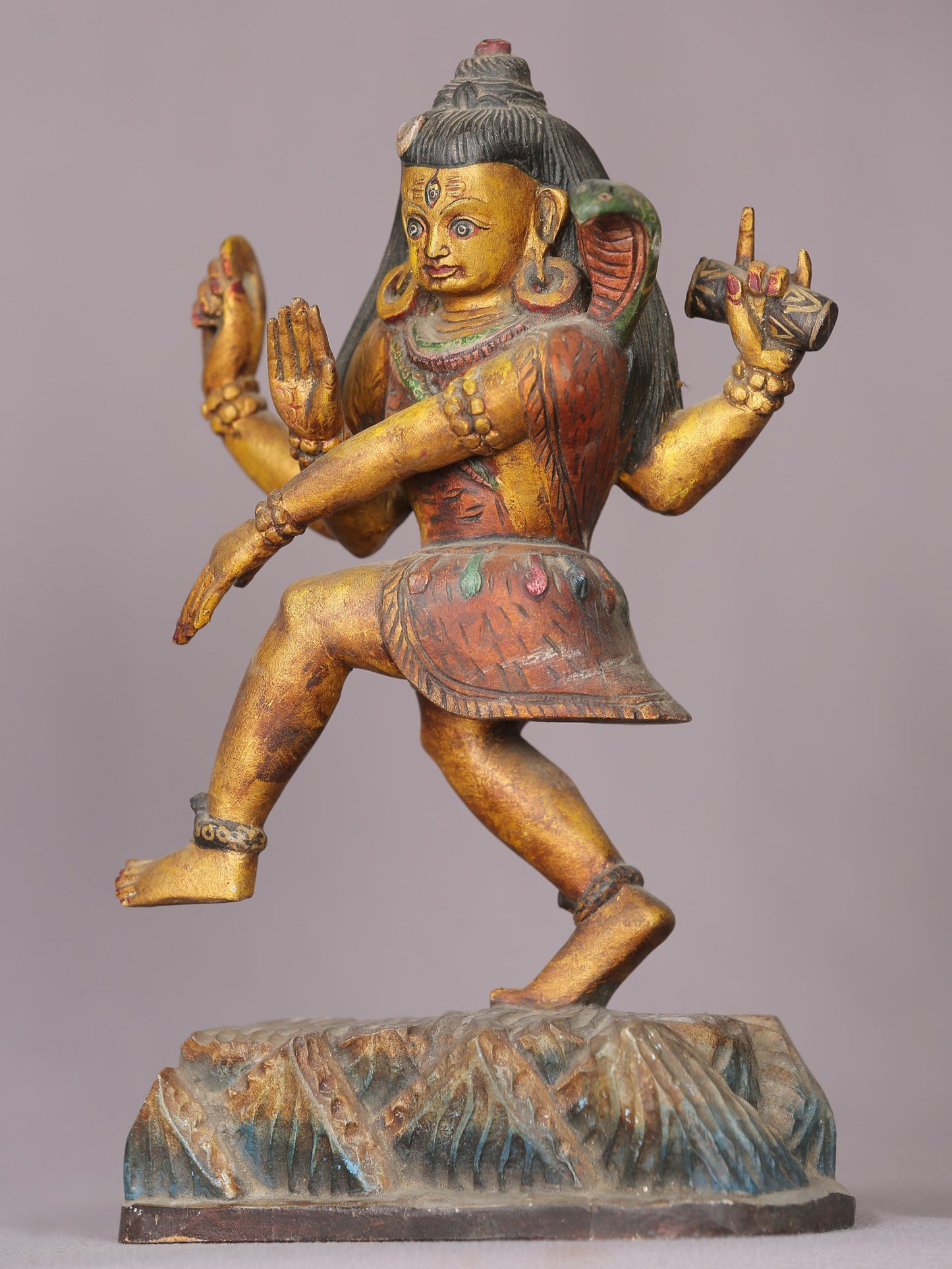 10" Wooden Dancing Lord Shiva Statue | Handmade Wooden Sculpture