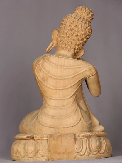 11" Wooden Thinking Lord Buddha Statue | Handmade Wooden Sculpture